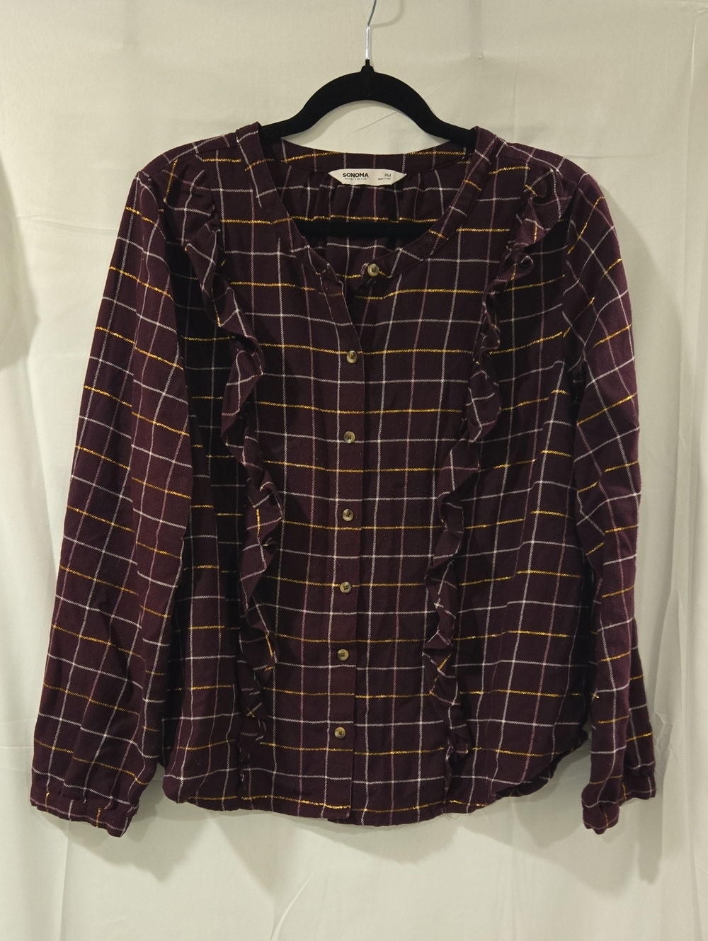 Sonoma Goods for Life Women's Petite Medium Plaid Ruffle Blouse